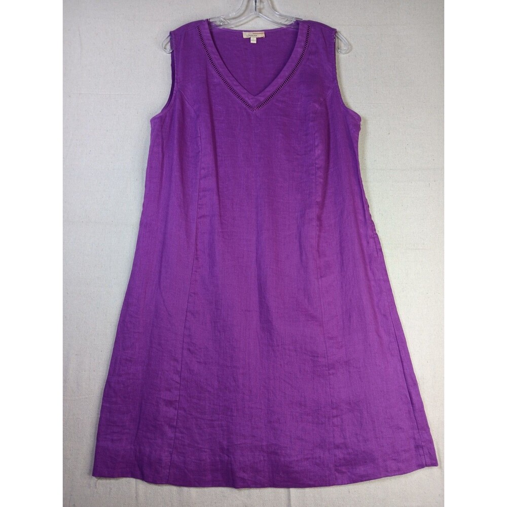 Choices Sleeveless Linen Shift Dress Large Purple V-Neck Side Zip EUC